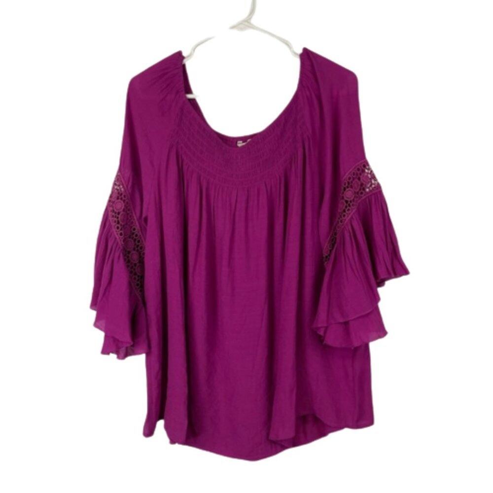 Cato pink blouse bell sleeves off the shoulder elastic neckline size XL